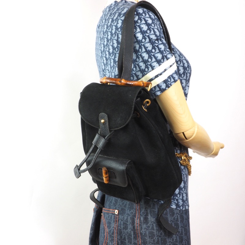 Vintage Gucci Bamboo Top Handle Twin Pocket Backpack - Ruby Lane