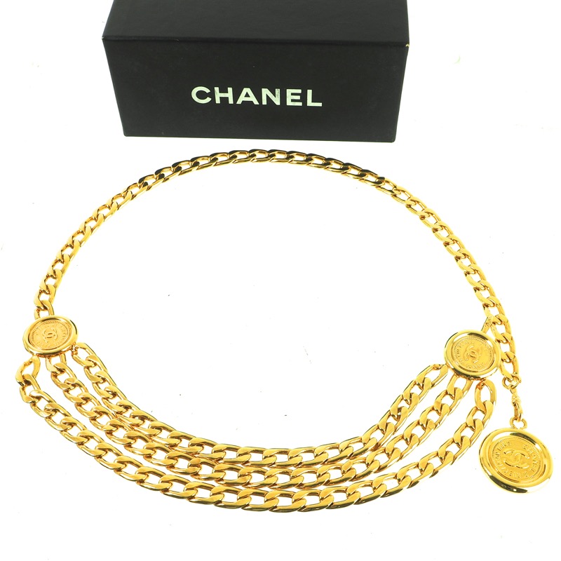 Vintage Chanel Never Used 31 Rue Cambon Triple Chain Gold Coin Necklace Belt  - Nina Furfur Vintage Boutique