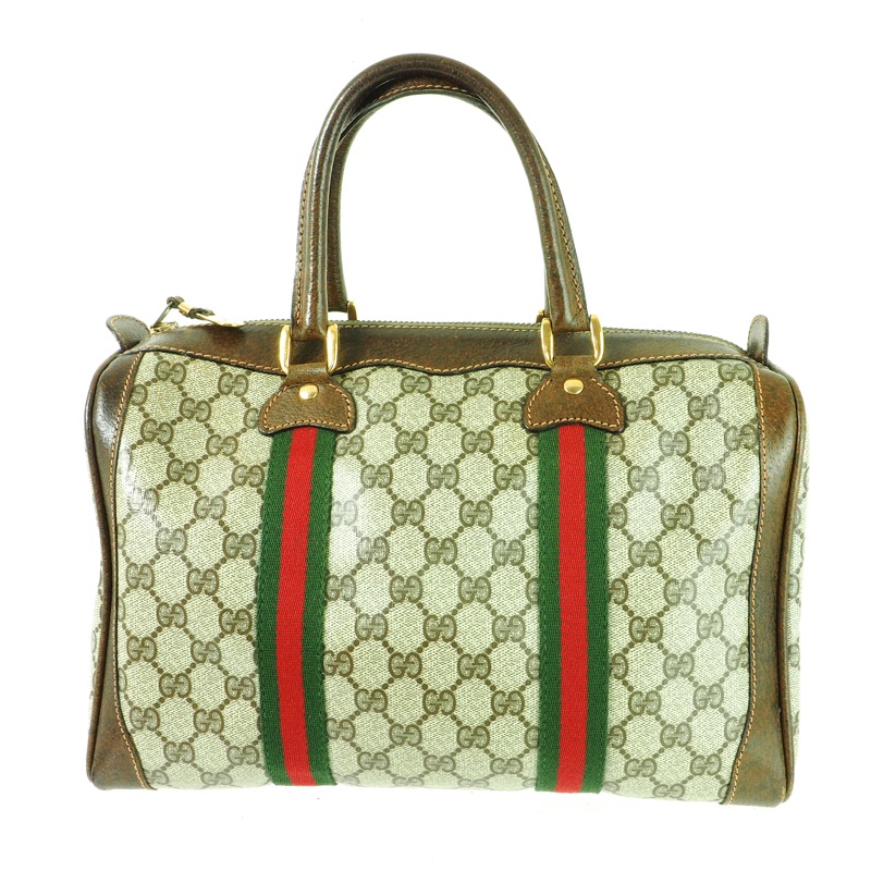 Vintage 70s Gucci GG Web Monogram Leather Speedy Boston Bag