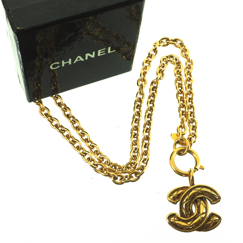 Vintage Chanel Quilted CC COCO Charm Gold Chain Necklace - Nina