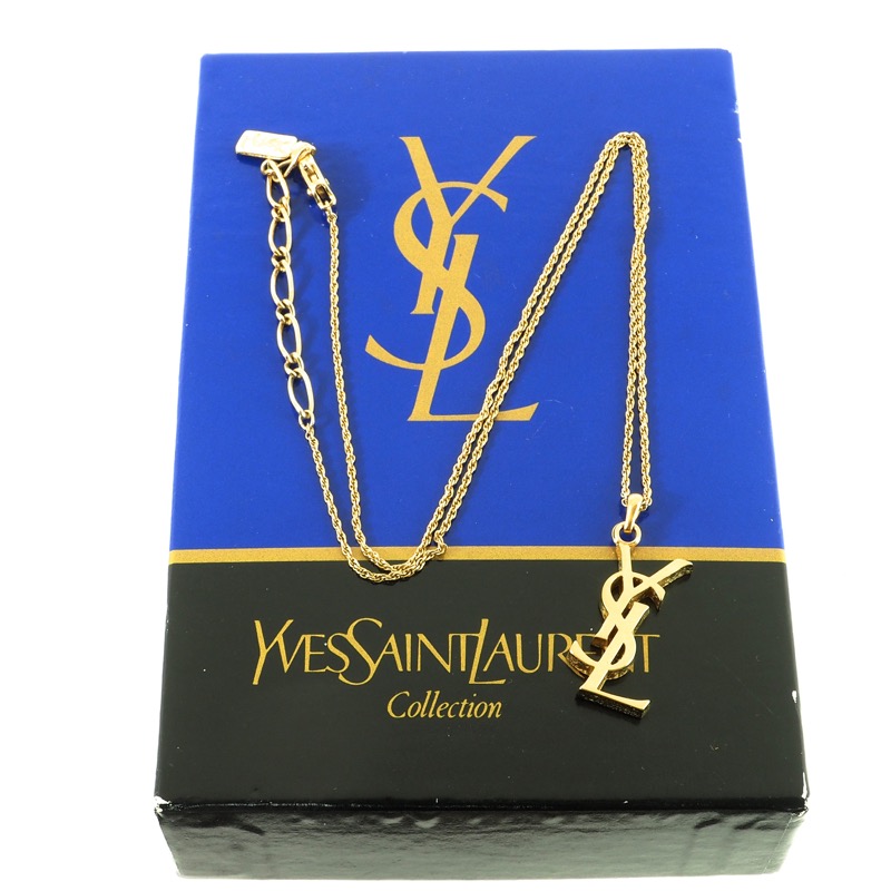 Vintage Yves Saint Laurent YSL Gold Chain Never Used Logo Necklace