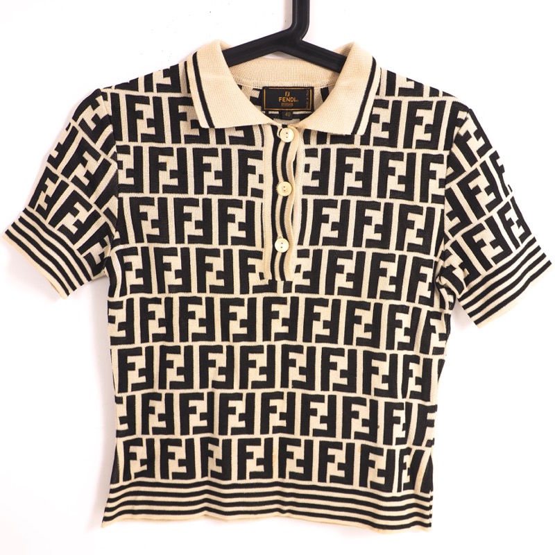 Vintage Fendi Black Zucca Button Polo Tops Shirt 40 M - Nina Furfur ...