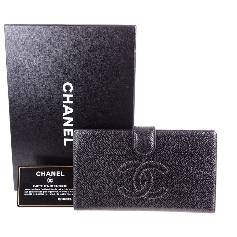 Vintage Chanel Timeless Wallet in Black Caviar Leather from France