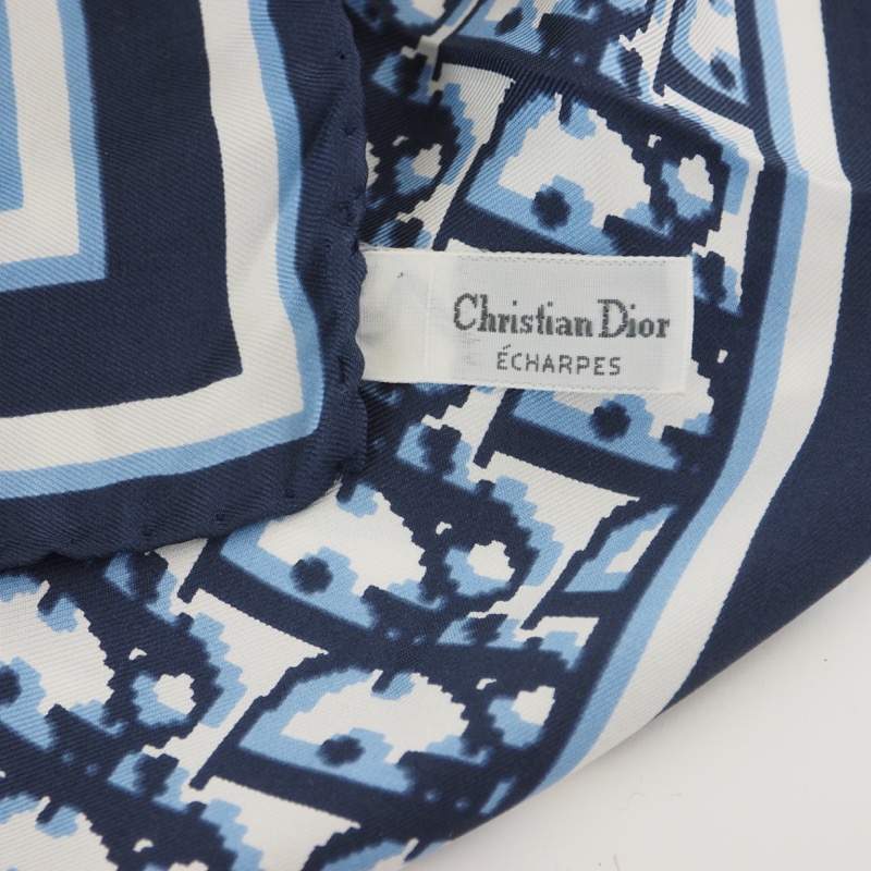 Christian-Dior-Trotter-Logo-100%-Silk-Scarf-Navy – dct-ep_vintage