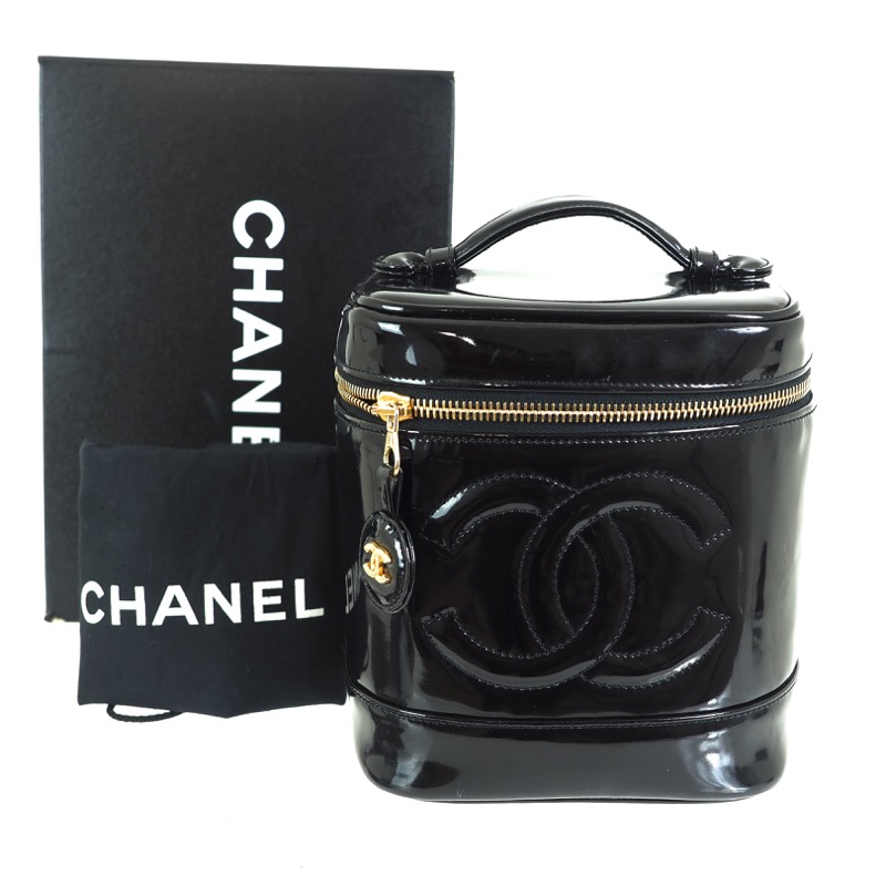Vintage Chanel Patent Leather Black Vanity Case Hand Bag - Nina