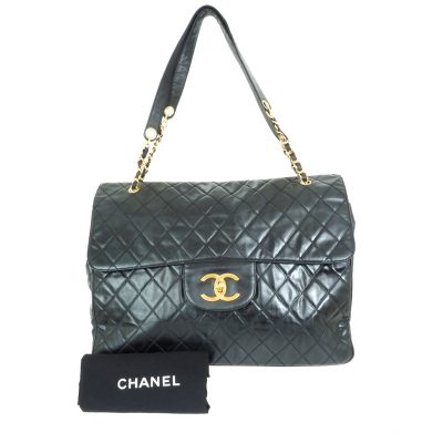 Vintage Chanel XXL Jumbo Double Chain Matelasse  Shoulder Bag