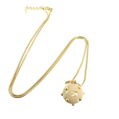 Vintage Chanel Long Gold Chain Round Ball Charm  Necklace