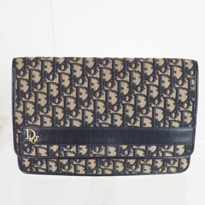 Vintage Christian Dior Trotter Blue Monogram Flap Large  Clutch Bag