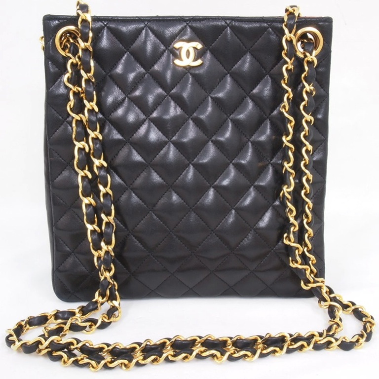 Vintage CHANEL Quilted Chain Tote Bag Shoulder Handbag Extra Long Chain ...